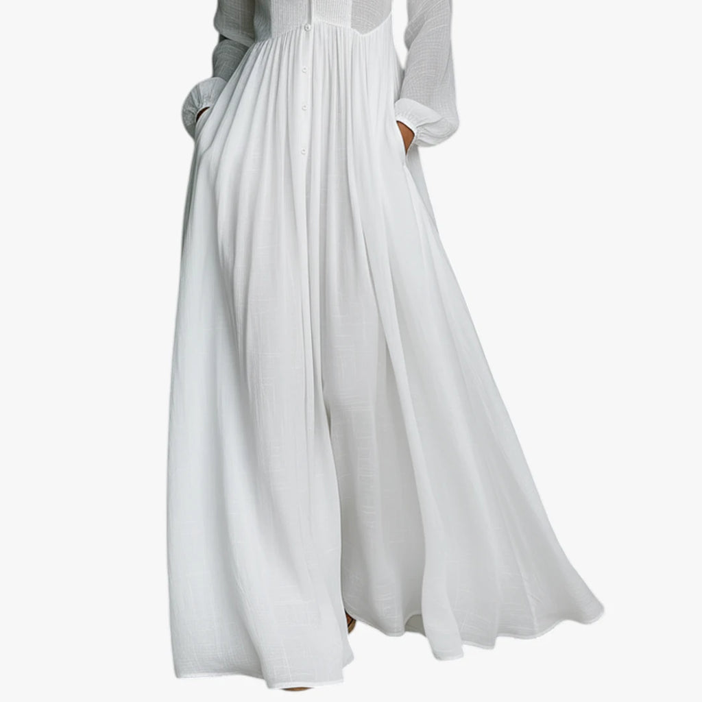 Dame Elegant Maxi Sommerkjole med Knapper og Krave