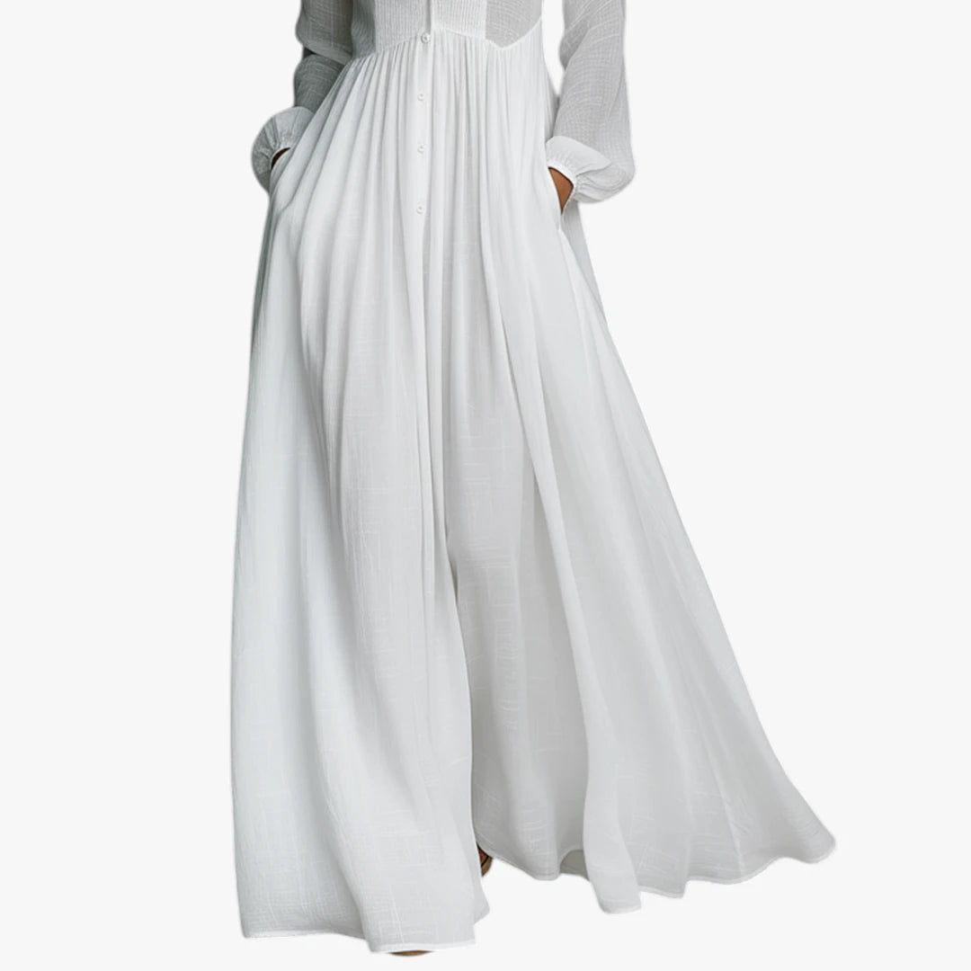 Dame Elegant Maxi Sommerkjole med Knapper og Krave