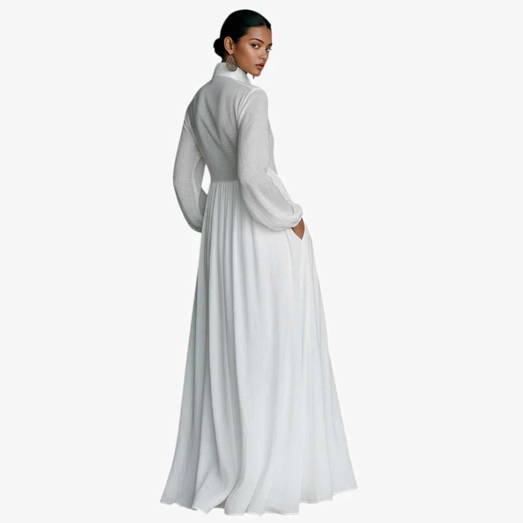Dame Elegant Maxi Sommerkjole med Knapper og Krave