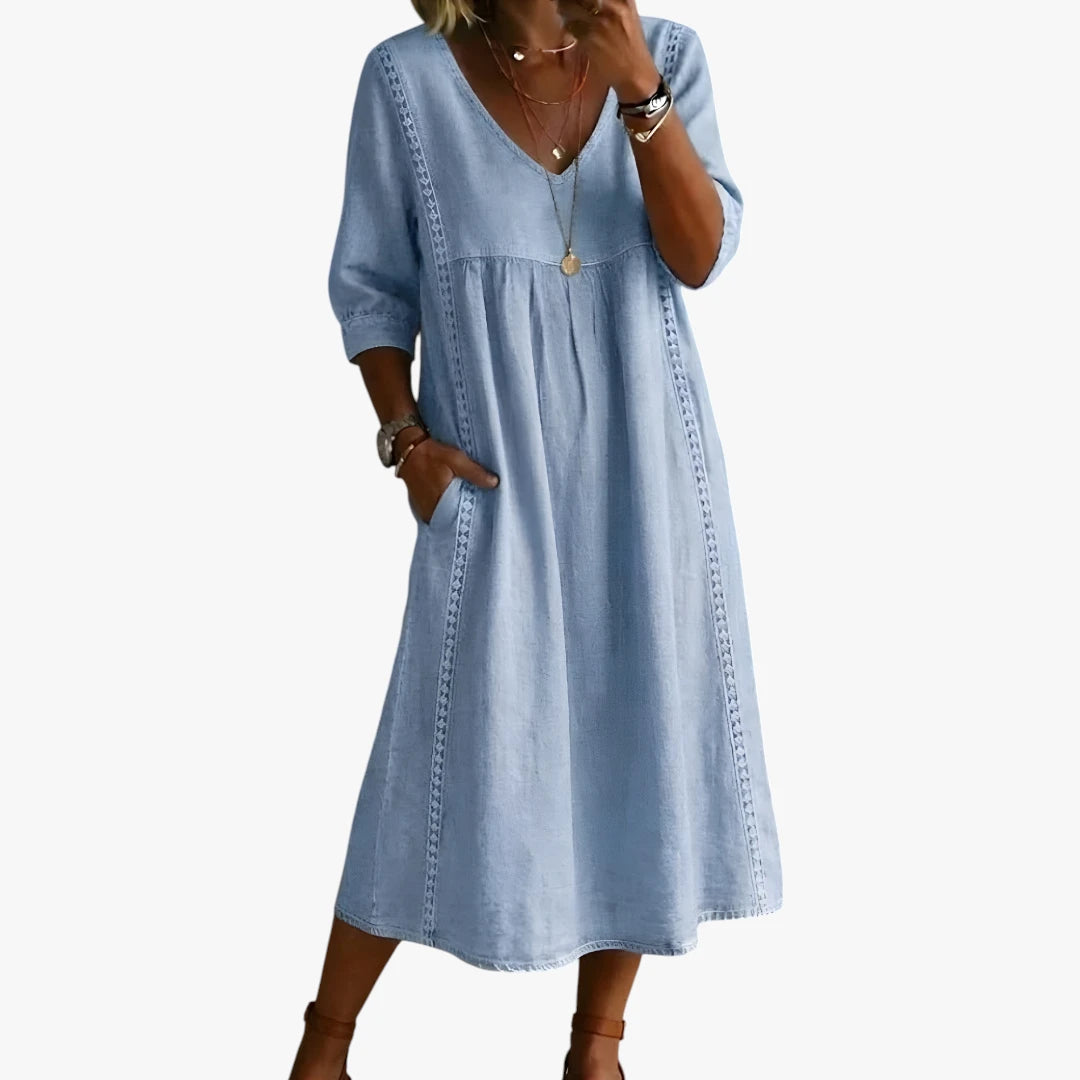 Dame Boho Midi Sommerkjole med V-hals