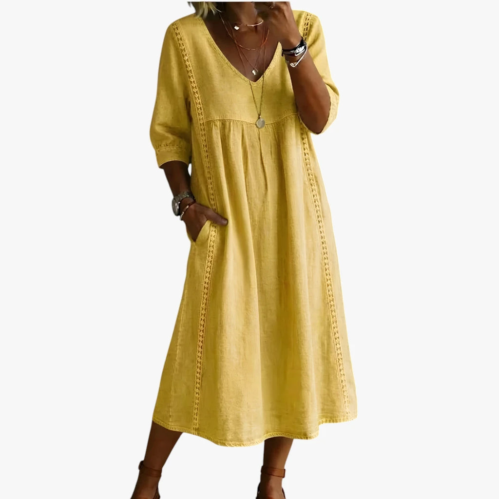 Dame Boho Midi Sommerkjole med V-hals