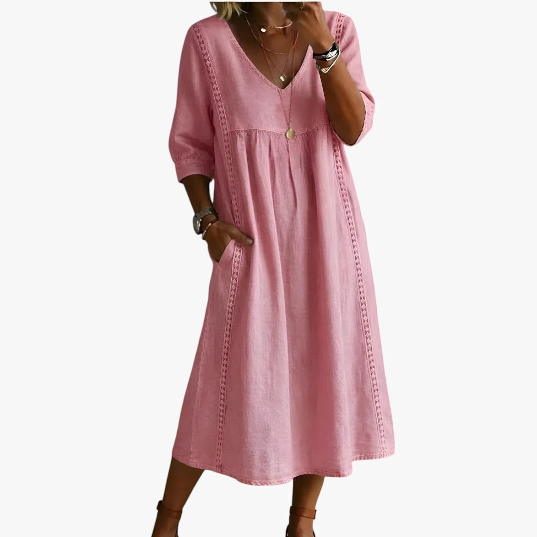 Dame Boho Midi Sommerkjole med V-hals