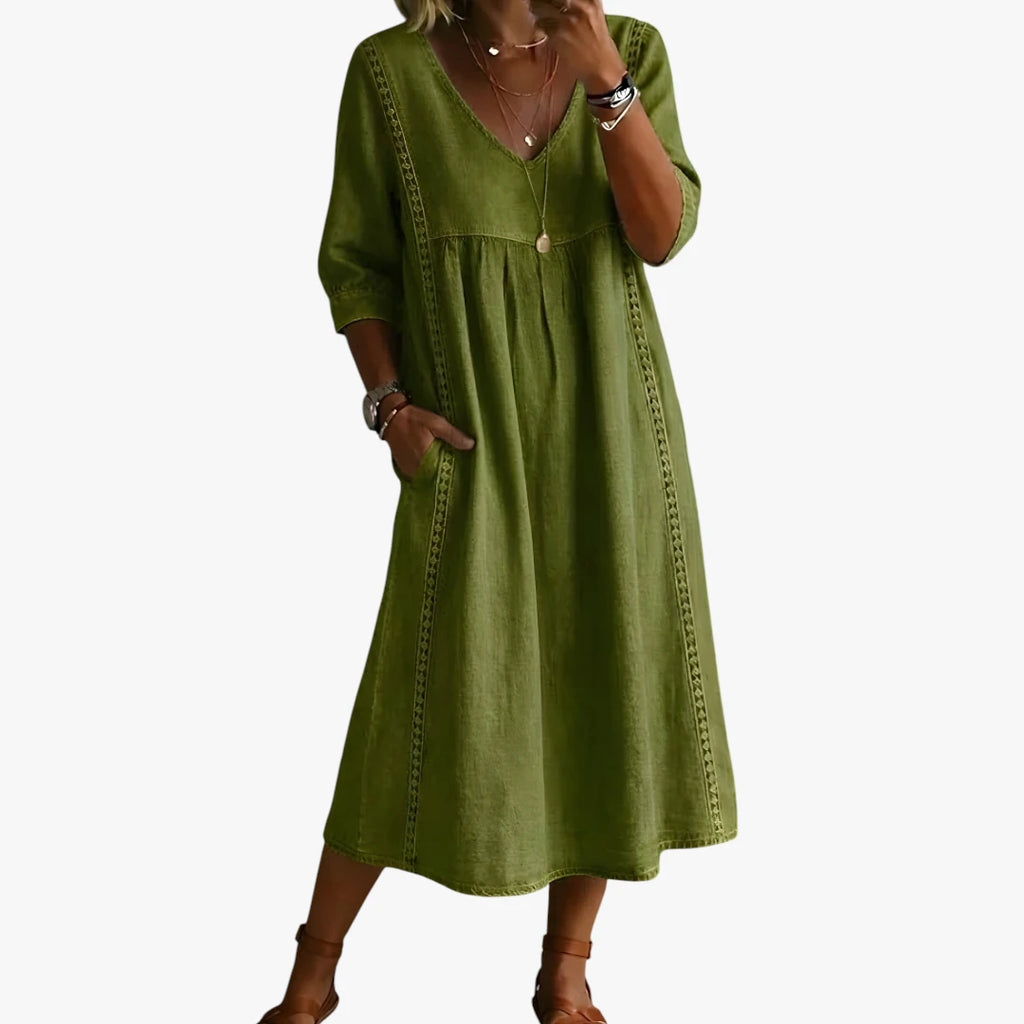 Dame Boho Midi Sommerkjole med V-hals