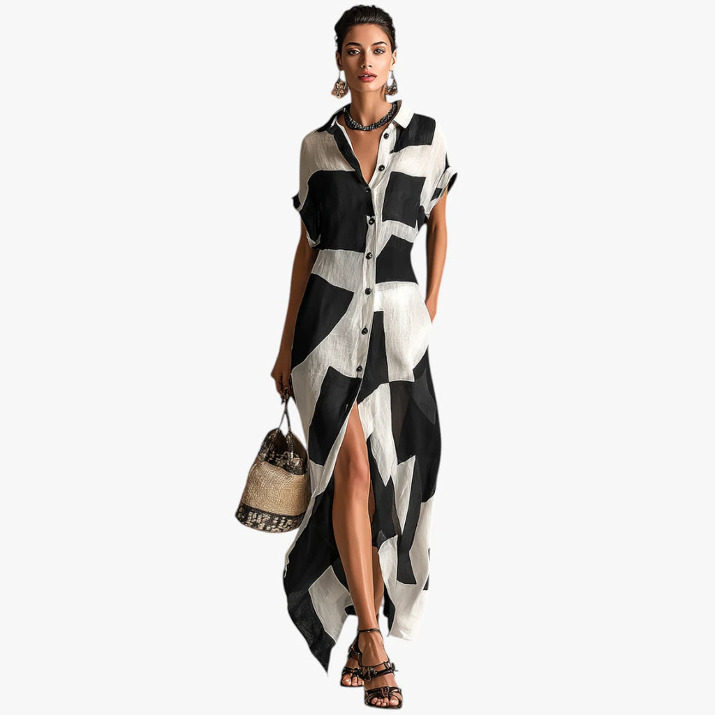 Dame Elegant Maxi Sommerkjole med Lommer og Knapper