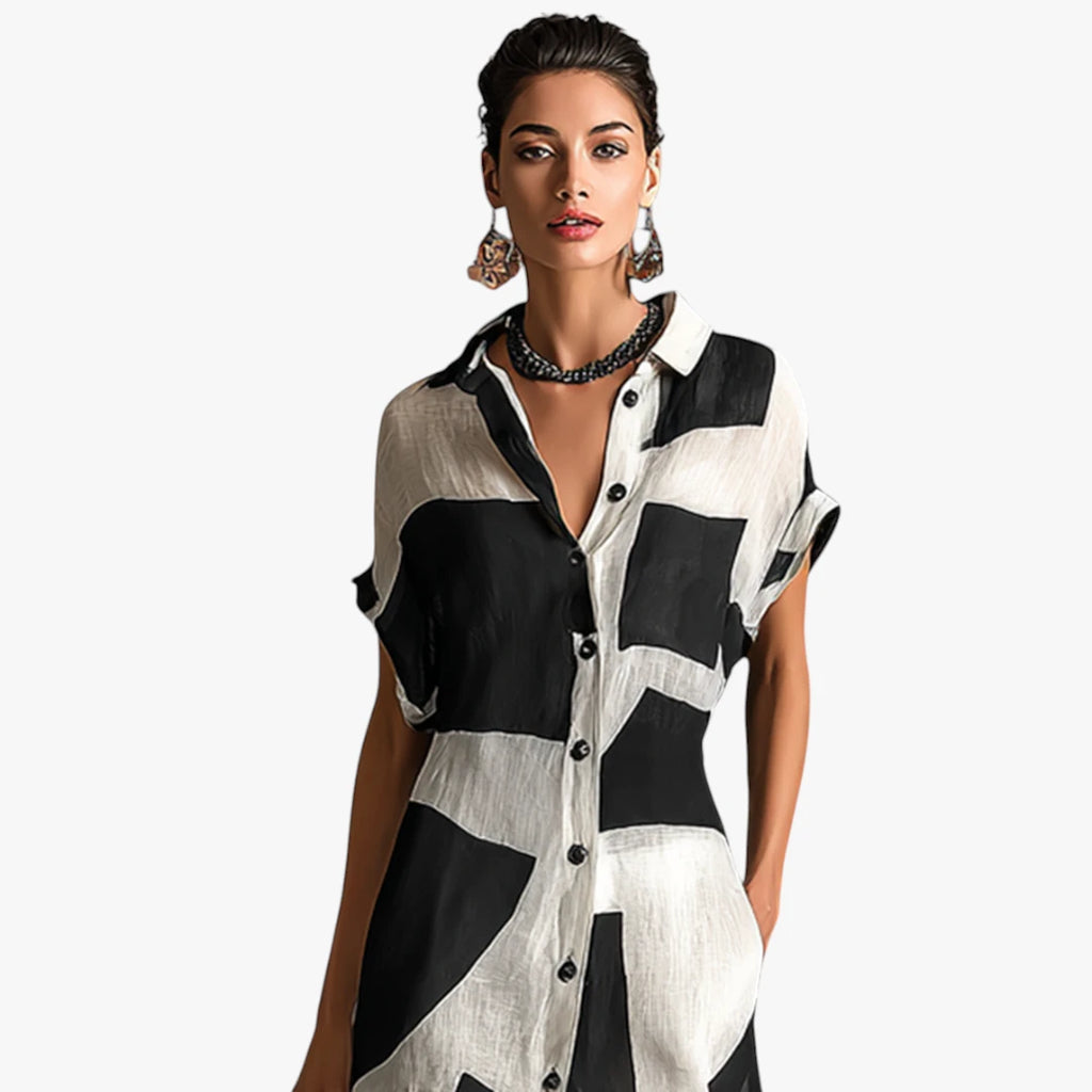 Dame Elegant Maxi Sommerkjole med Lommer og Knapper