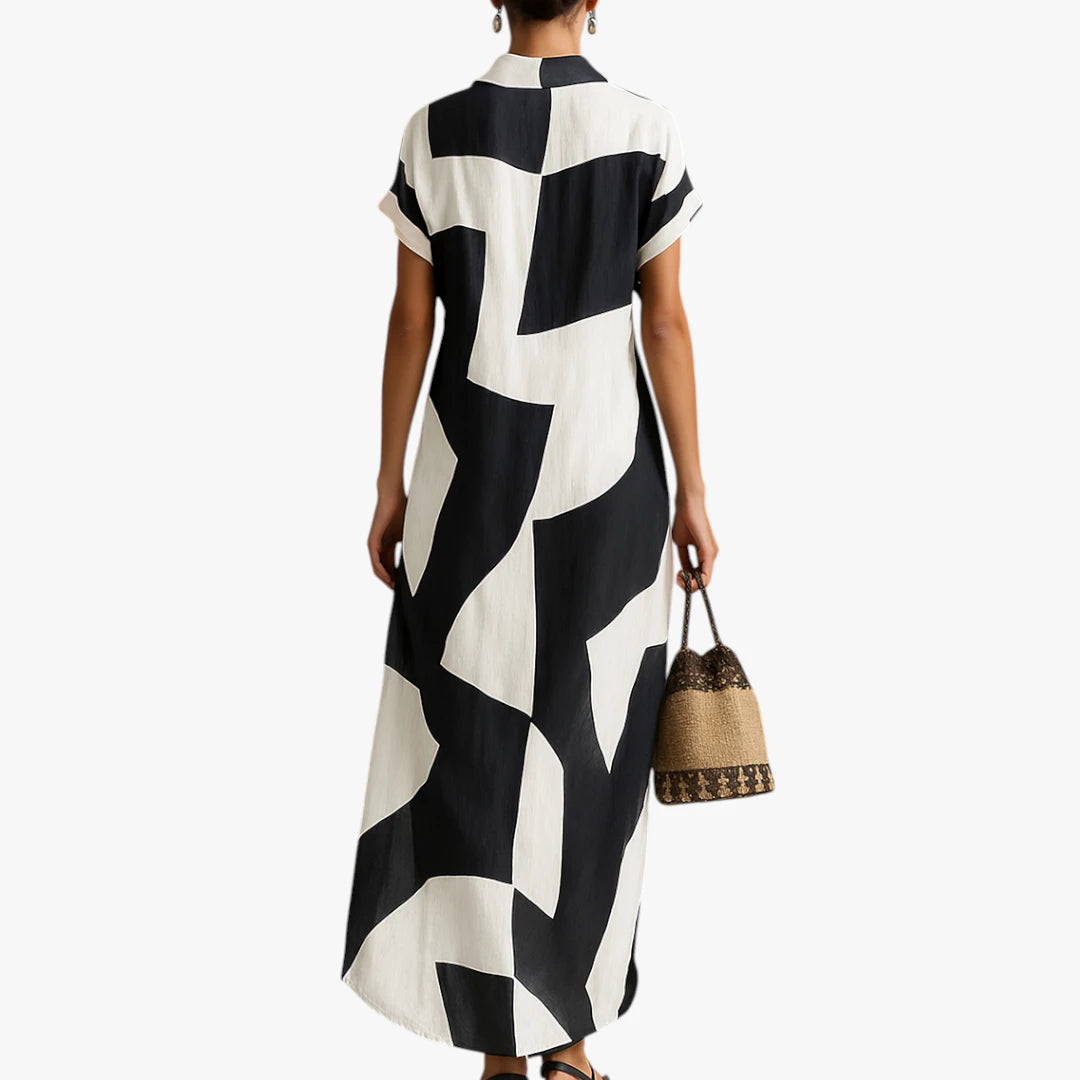 Dame Elegant Maxi Sommerkjole med Lommer og Knapper