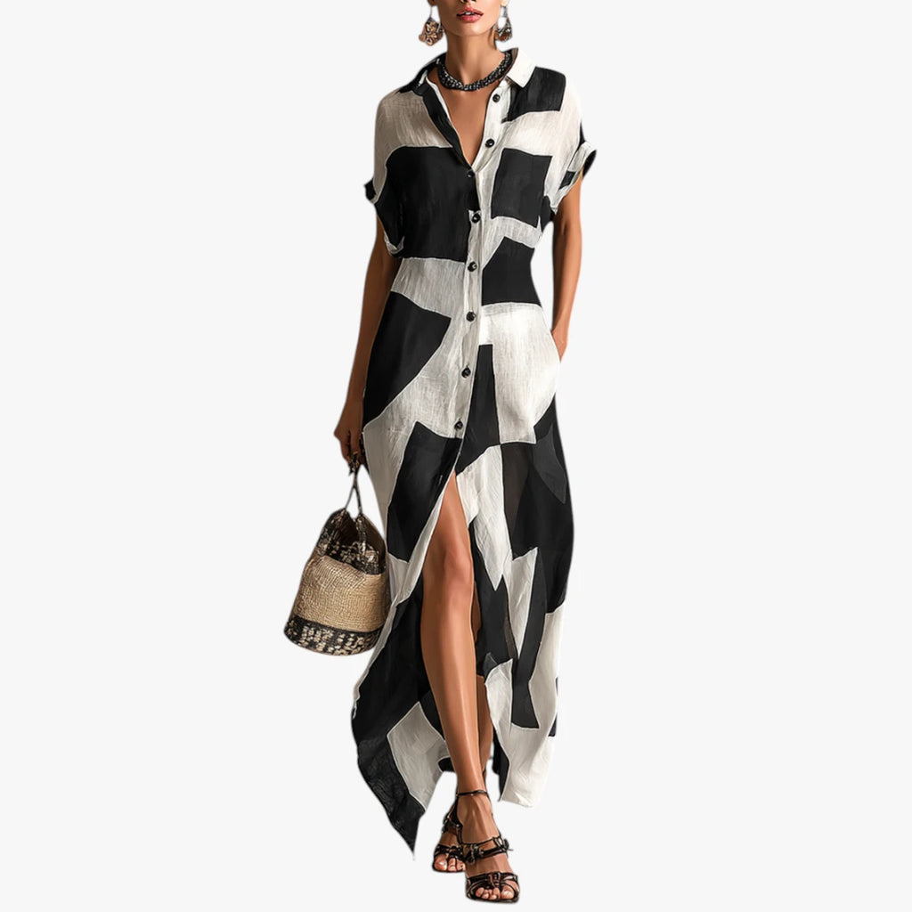 Dame Elegant Maxi Sommerkjole med Lommer og Knapper