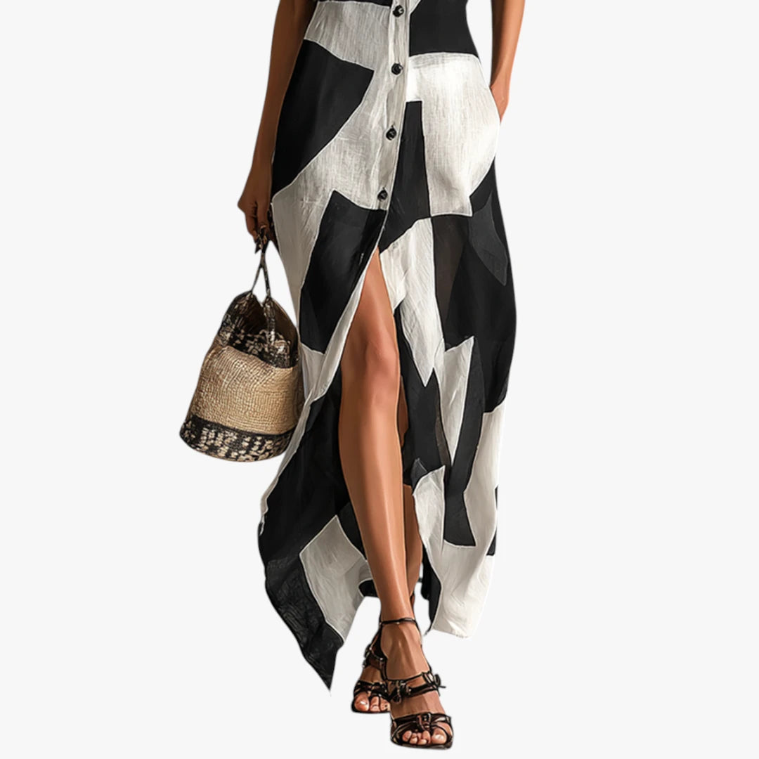 Dame Elegant Maxi Sommerkjole med Lommer og Knapper