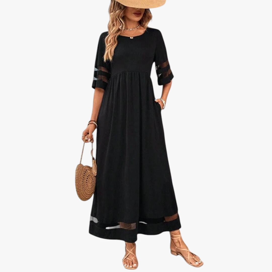 Dame Elegant Maxi Sommerkjole med Mesh og Løs Pasform