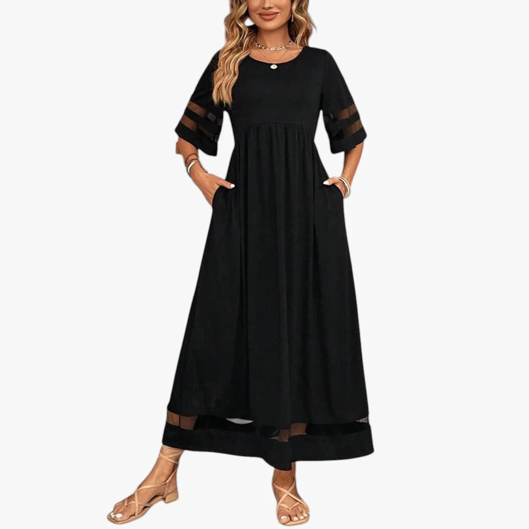 Dame Elegant Maxi Sommerkjole med Mesh og Løs Pasform
