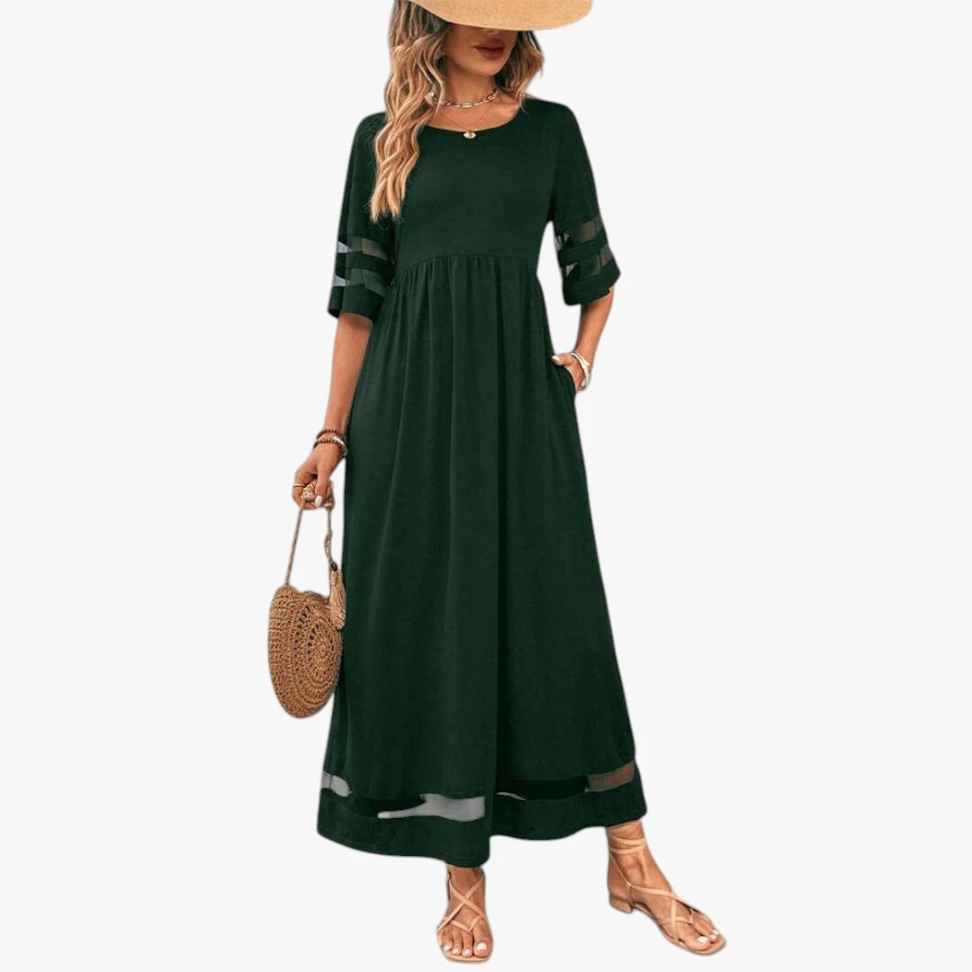 Dame Elegant Maxi Sommerkjole med Mesh og Løs Pasform