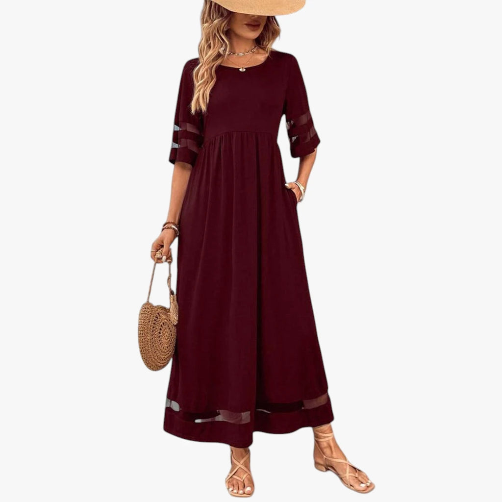 Dame Elegant Maxi Sommerkjole med Mesh og Løs Pasform