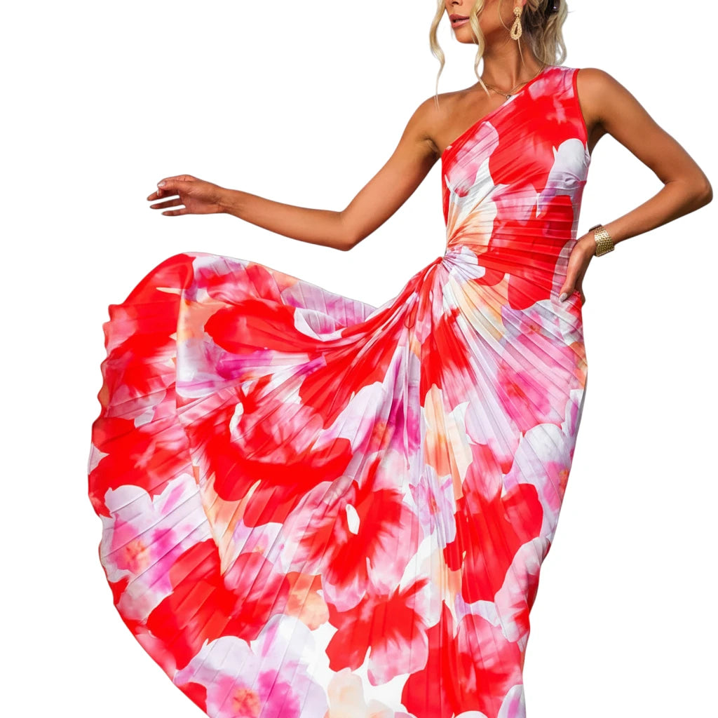 Dame Elegant Maxi Sommerkjole med One Shoulder