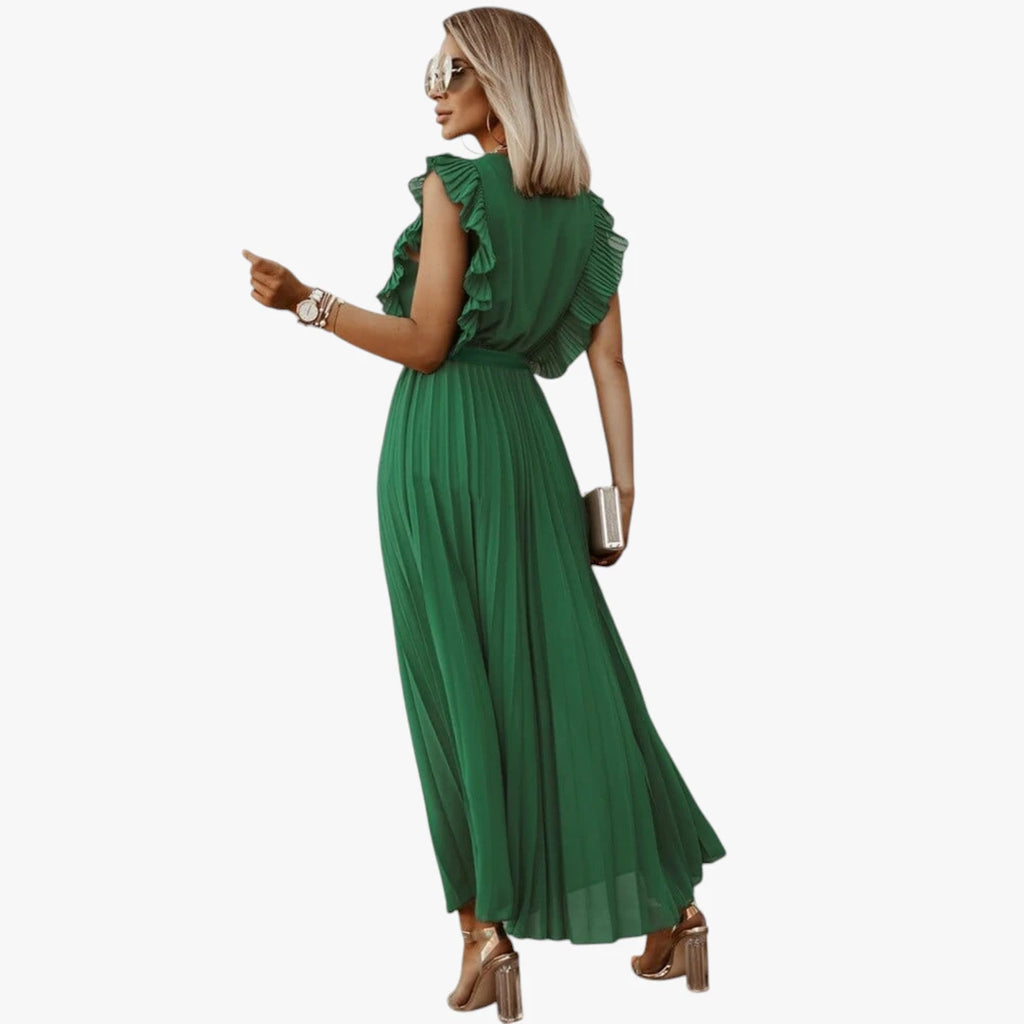 Dame Elegant Maxi Sommerkjole med Plisserede Detaljer
