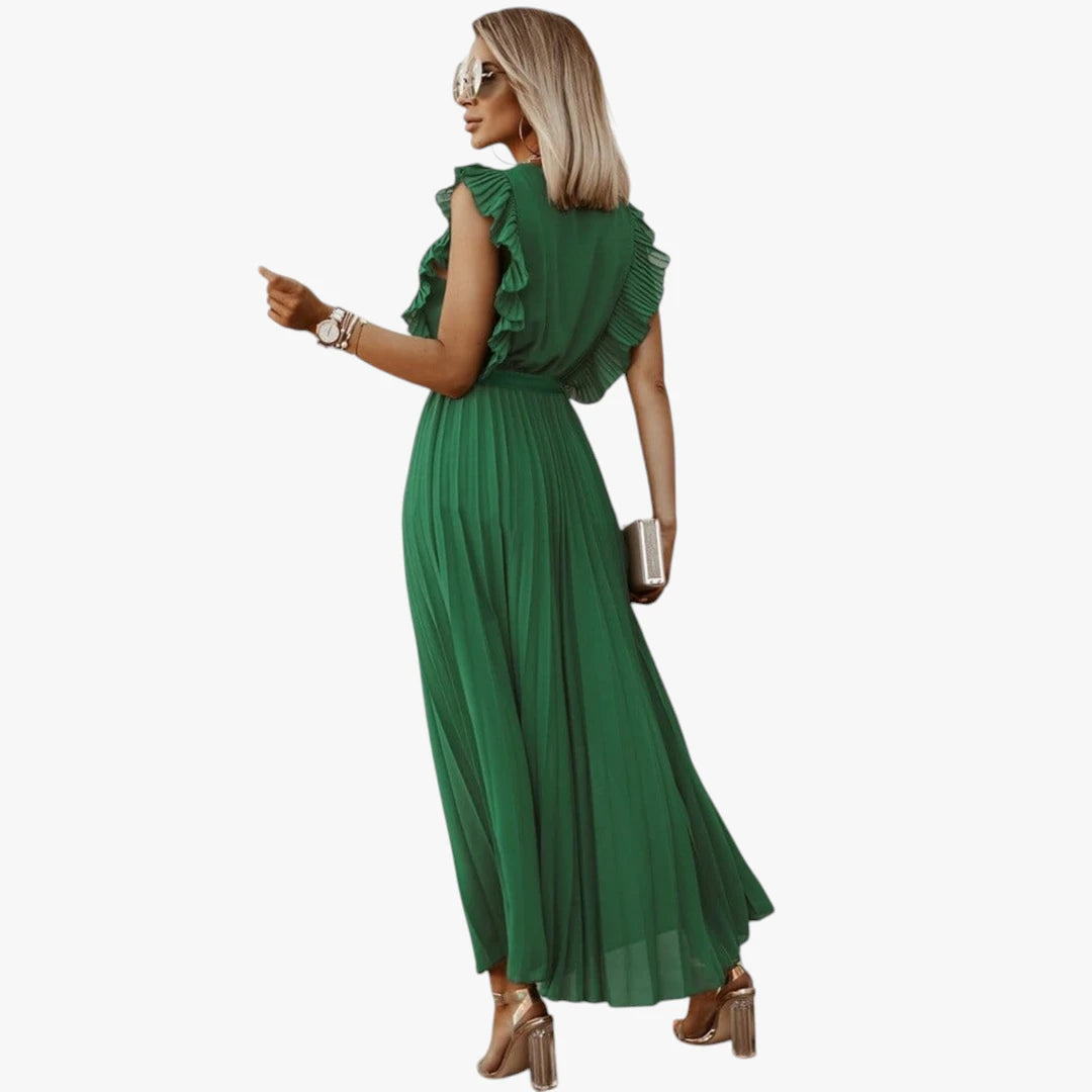 Dame Elegant Maxi Sommerkjole med Plisserede Detaljer