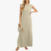 Dame Elegant Maxi Sommerkjole med Slids og Uden Ærmer