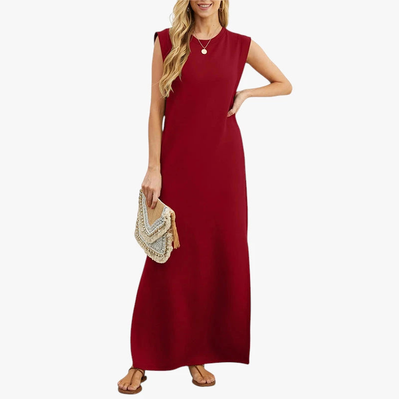 Dame Elegant Maxi Sommerkjole med Slids og Uden Ærmer