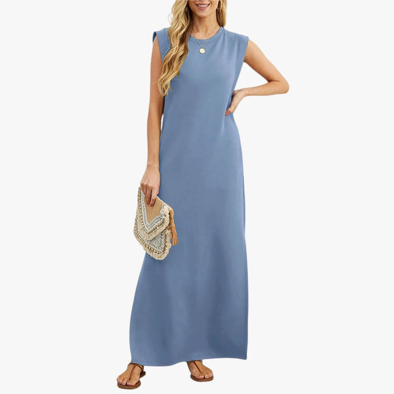 Dame Elegant Maxi Sommerkjole med Slids og Uden Ærmer