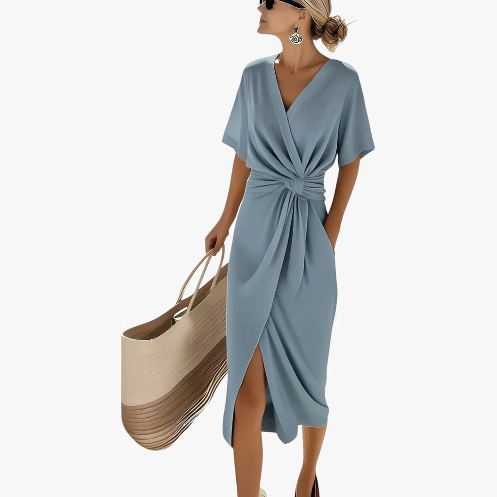 Dame Elegant Maxi Sommerkjole med V-Udskæring og Smockdetaljer