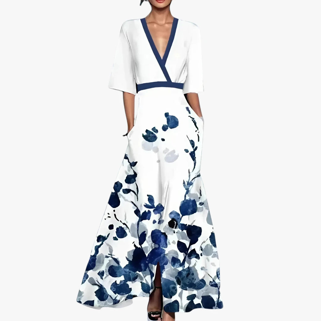 Dame Elegant Maxi Sommerkjole med V-hals