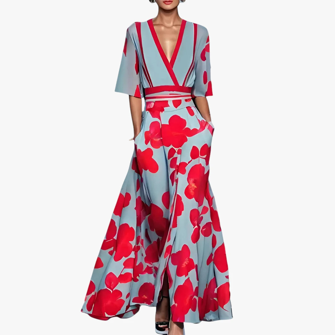 Dame Elegant Maxi Sommerkjole med V-hals