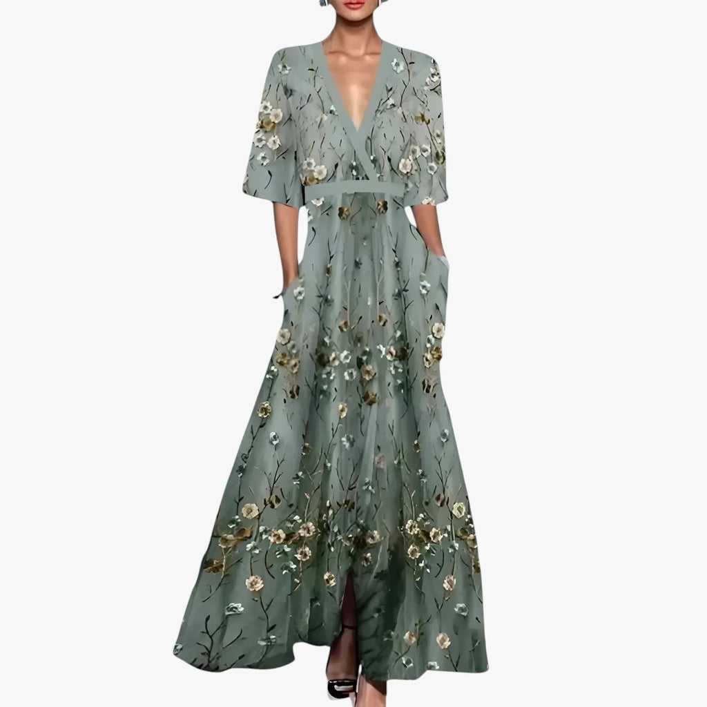 Dame Elegant Maxi Sommerkjole med V-hals