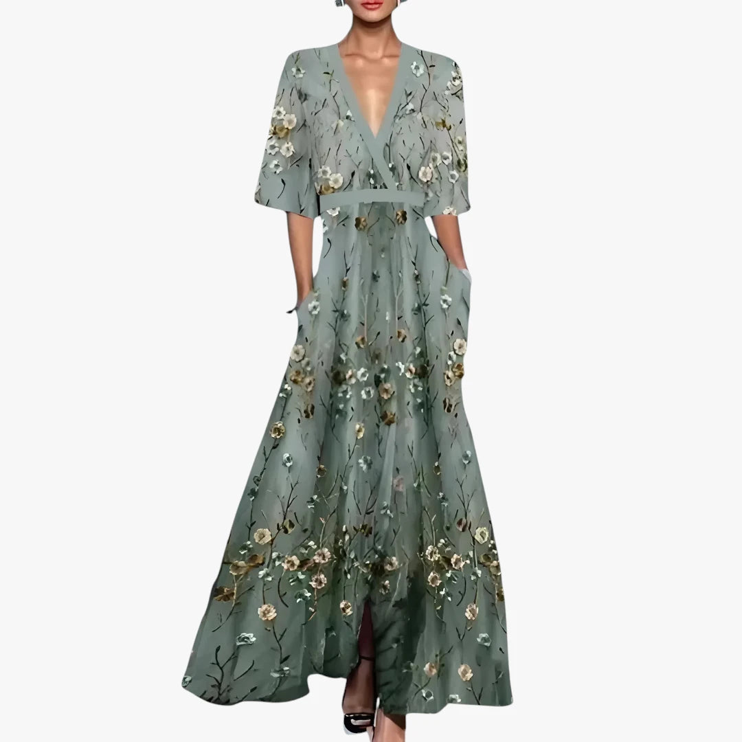 Dame Elegant Maxi Sommerkjole med V-hals