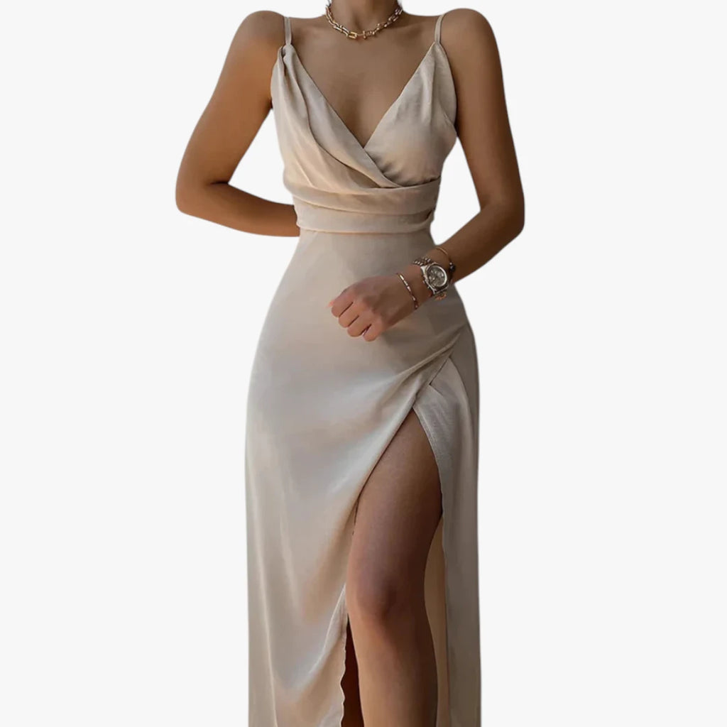 Dame Elegant Maxi Sommerkjole med V-hals og Slids