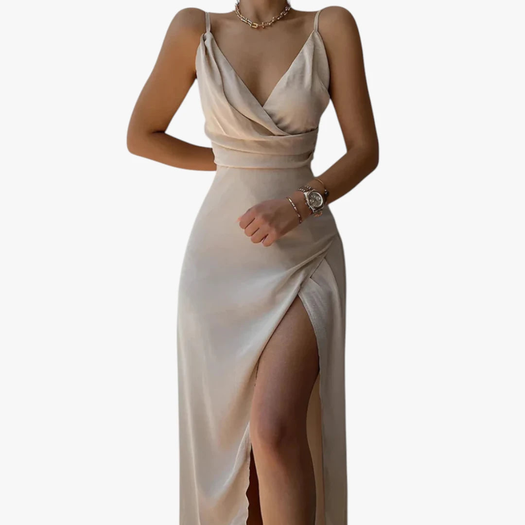 Dame Elegant Maxi Sommerkjole med V-hals og Slids