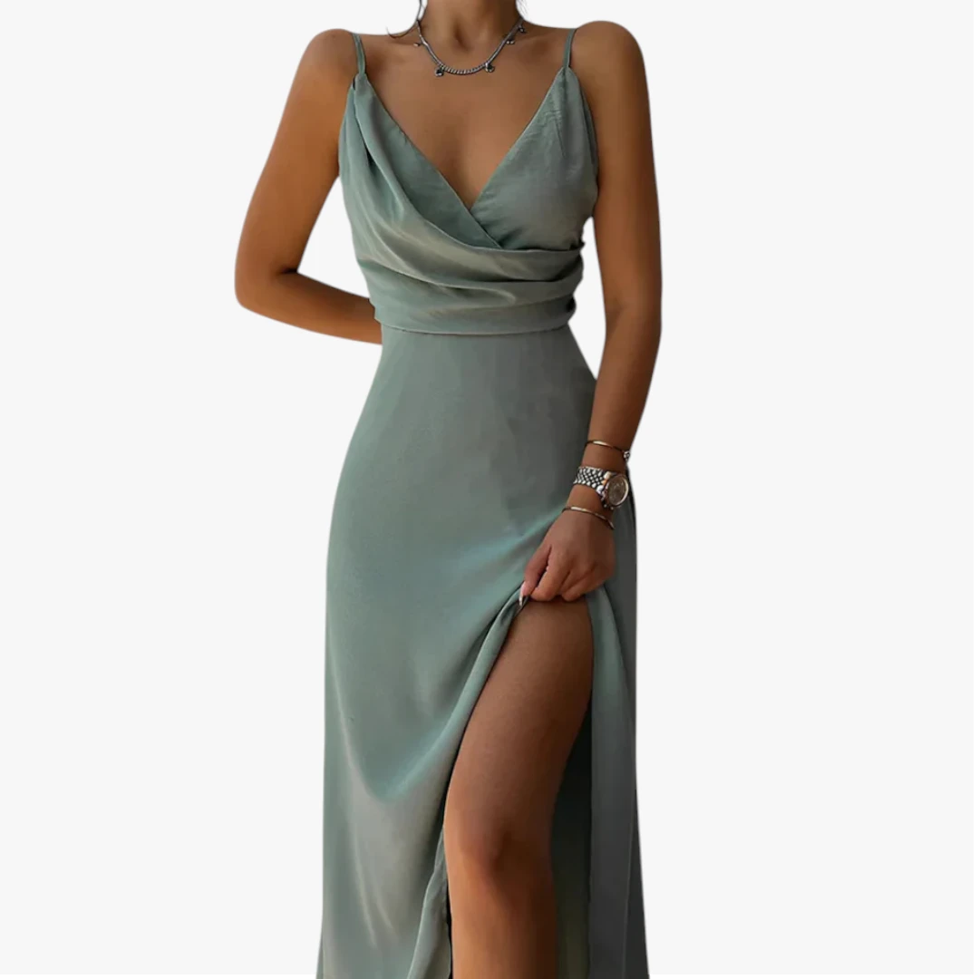 Dame Elegant Maxi Sommerkjole med V-hals og Slids