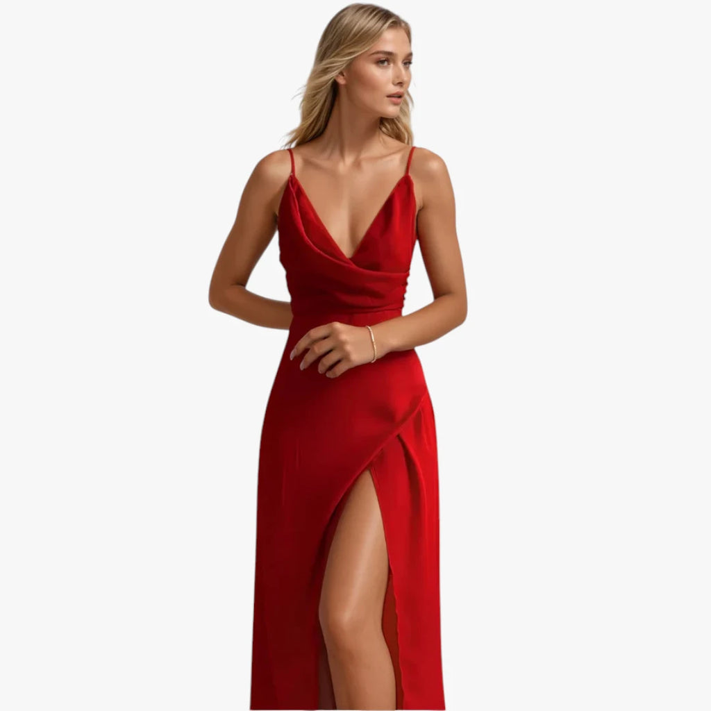 Dame Elegant Maxi Sommerkjole med V-hals og Slids