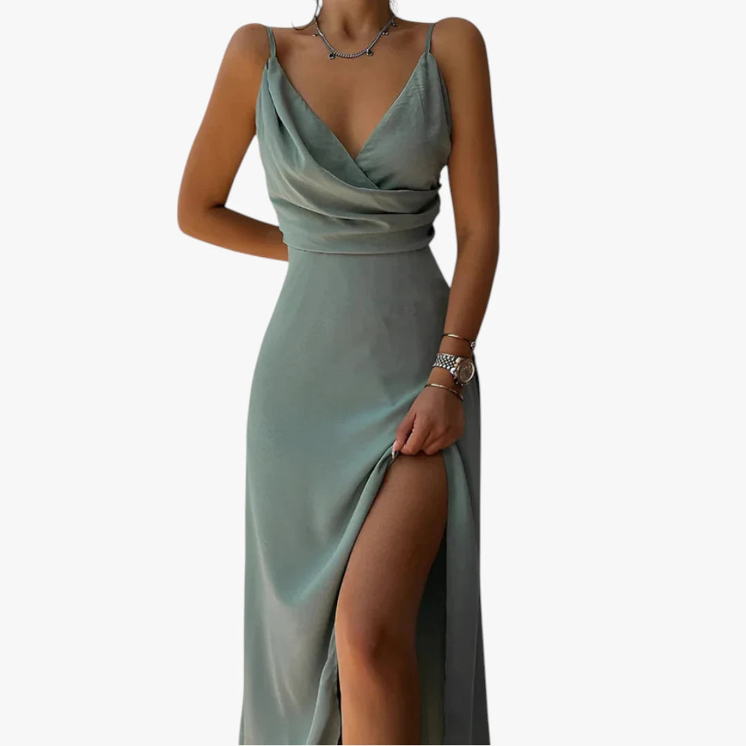 Dame Elegant Maxi Sommerkjole med V-hals og Slids