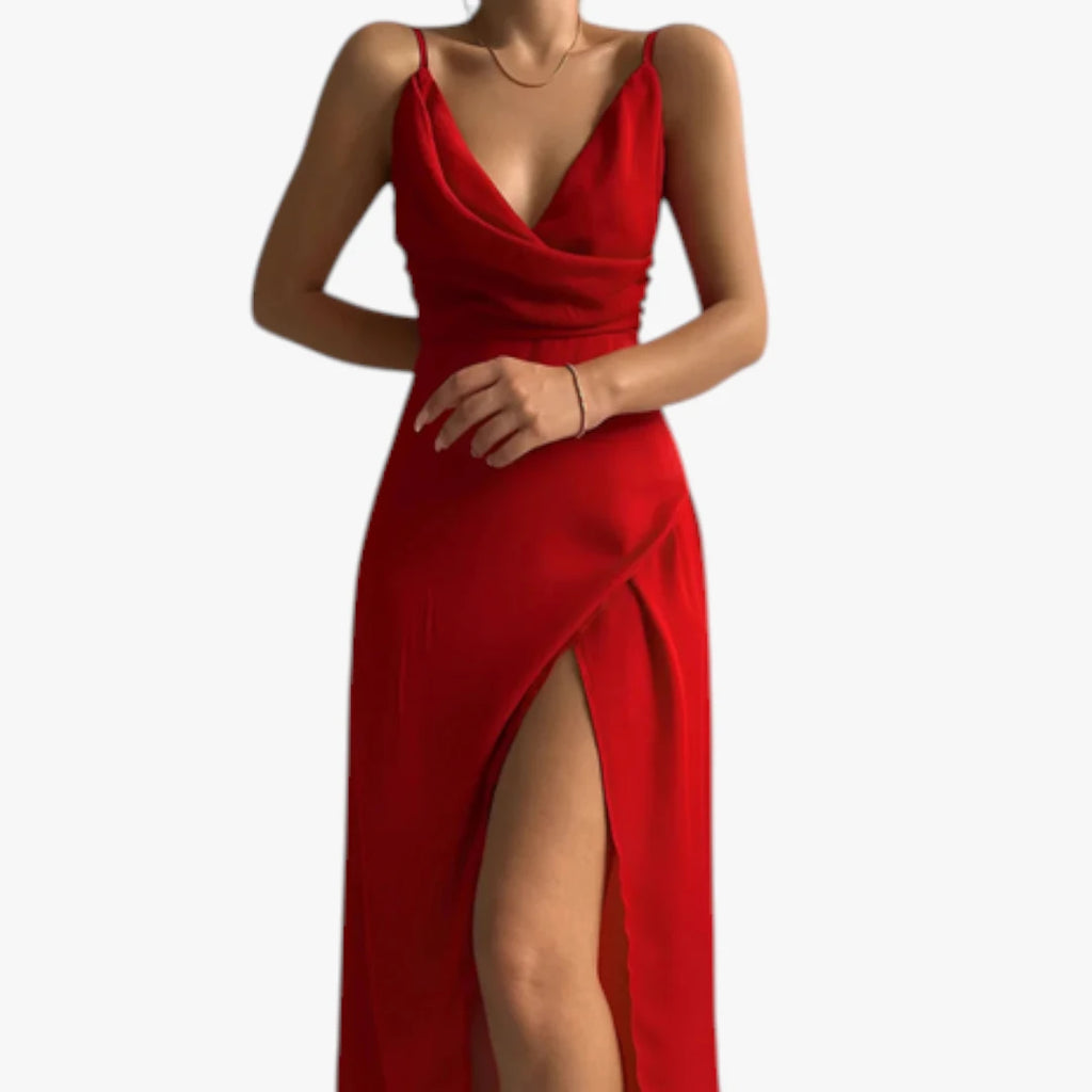 Dame Elegant Maxi Sommerkjole med V-hals og Slids
