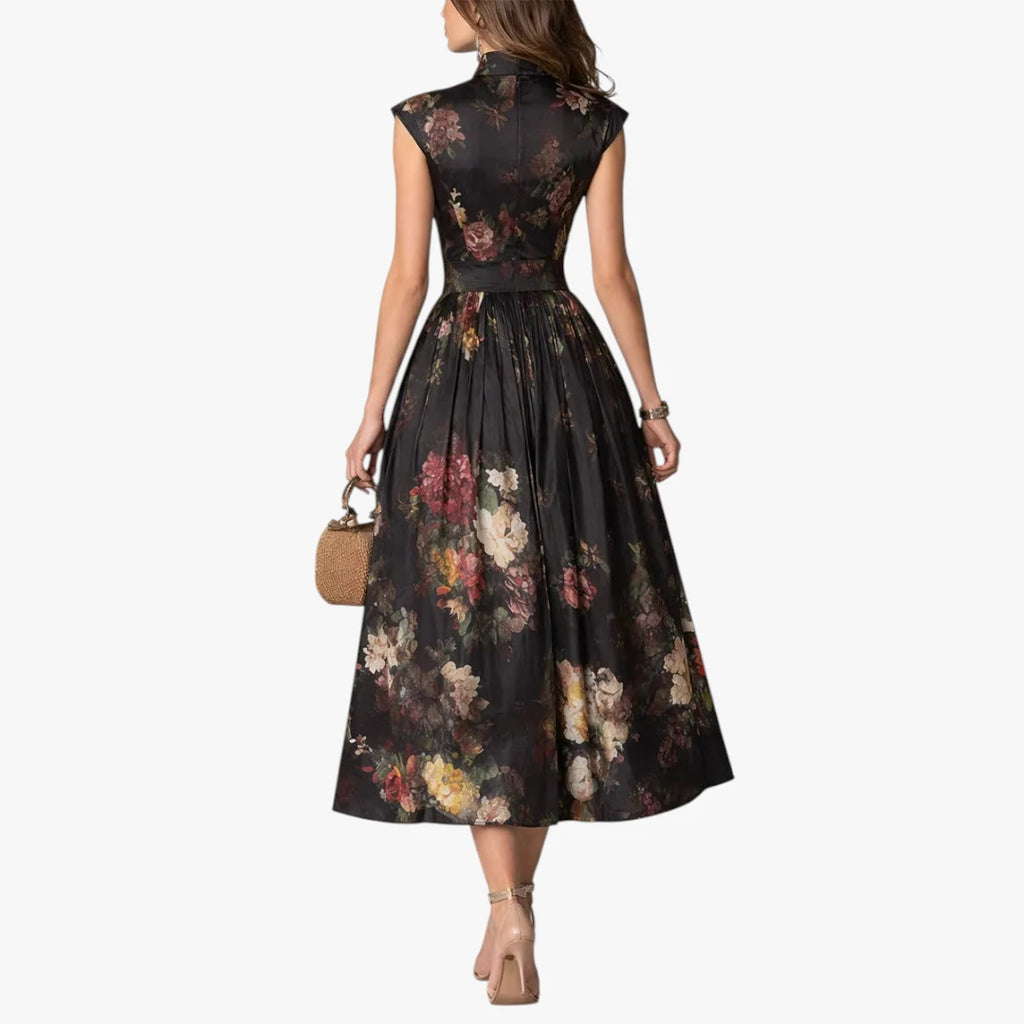Dame Elegant Midi Kjole til Bryllup med Blomster Detalje