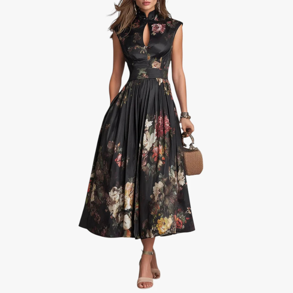 Dame Elegant Midi Kjole til Bryllup med Blomster Detalje