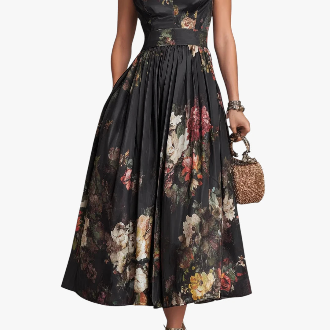 Dame Elegant Midi Kjole til Bryllup med Blomster Detalje