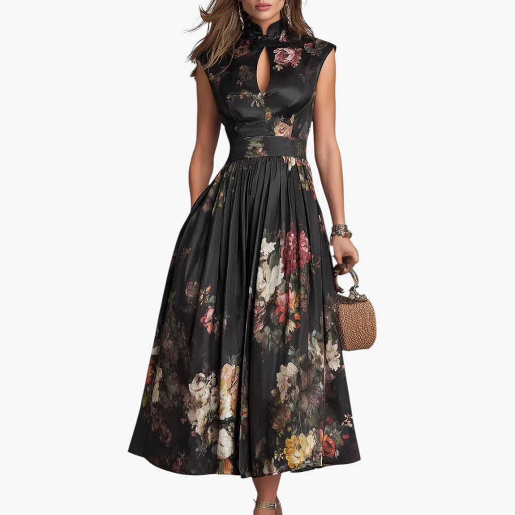 Dame Elegant Midi Kjole til Bryllup med Blomster Detalje
