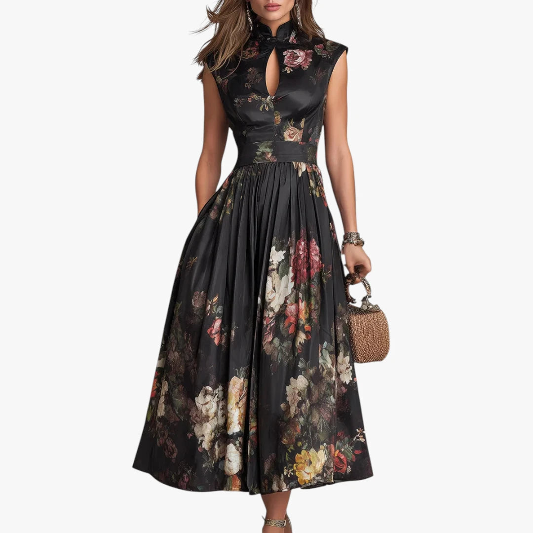Dame Elegant Midi Kjole til Bryllup med Blomster Detalje