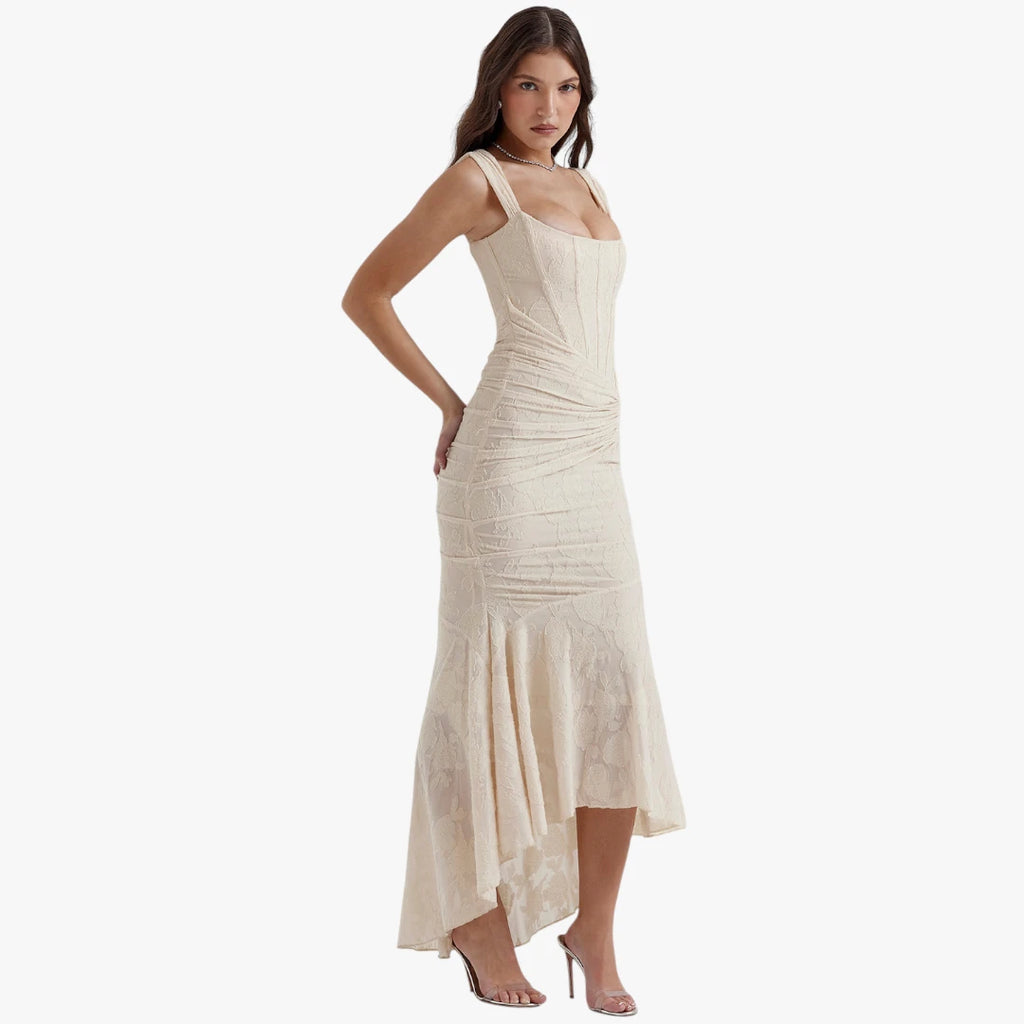 Dame Elegant Midi Kjole til Bryllup med Blomstret Detalje