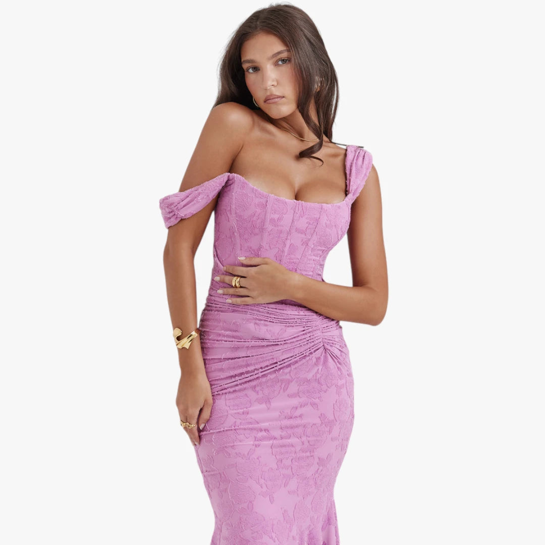 Dame Elegant Midi Kjole til Bryllup med Blomstret Detalje