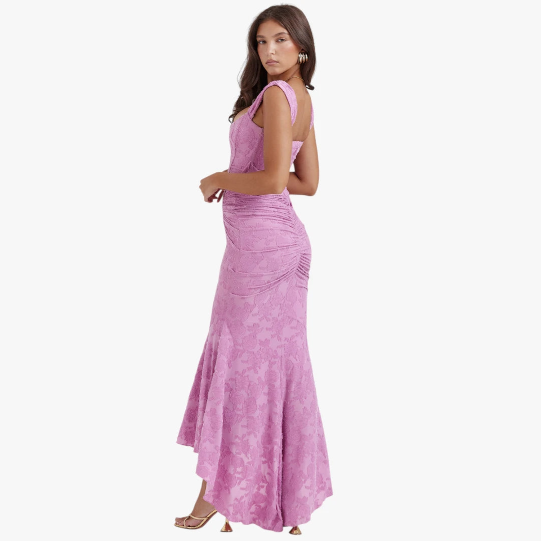 Dame Elegant Midi Kjole til Bryllup med Blomstret Detalje