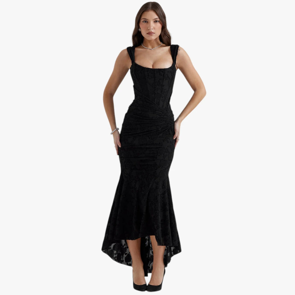 Dame Elegant Midi Kjole til Bryllup med Blomstret Detalje