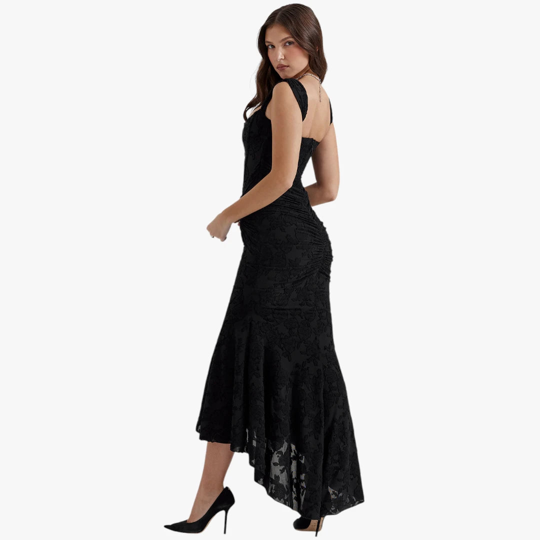 Dame Elegant Midi Kjole til Bryllup med Blomstret Detalje