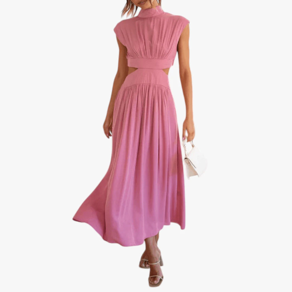Dame Elegant Midi Kjole til Bryllup med Cut Out