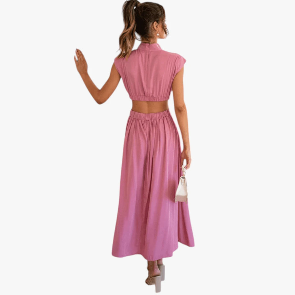 Dame Elegant Midi Kjole til Bryllup med Cut Out