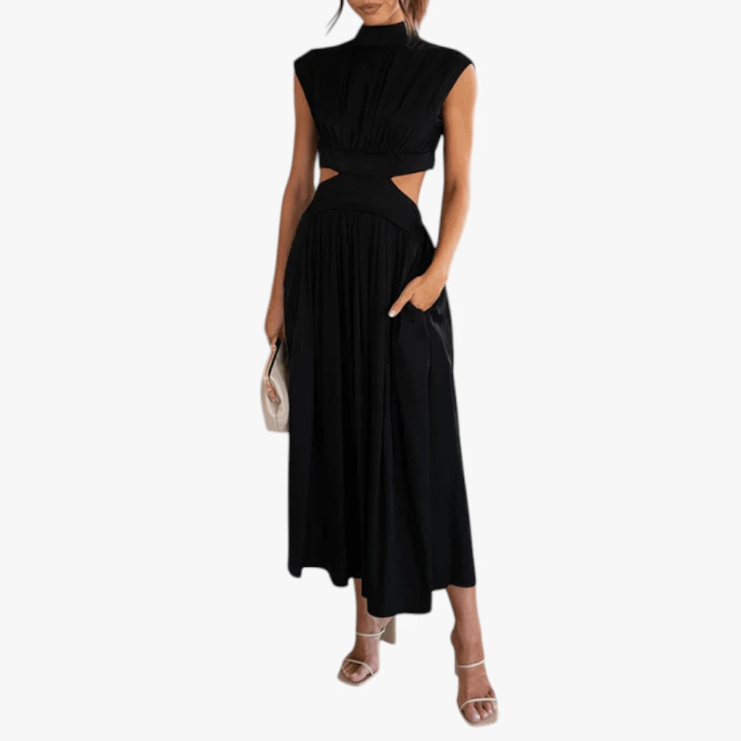 Dame Elegant Midi Kjole til Bryllup med Cut Out