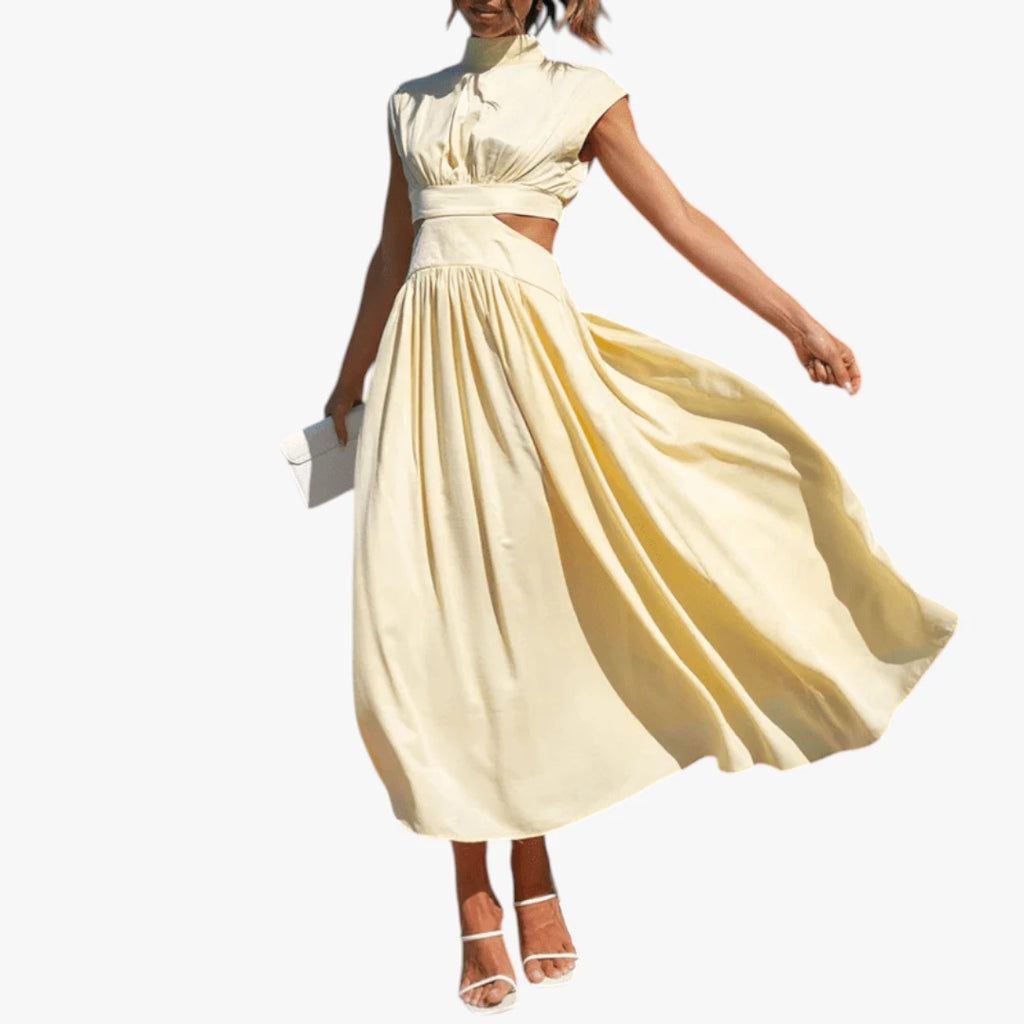 Dame Elegant Midi Kjole til Bryllup med Cut Out