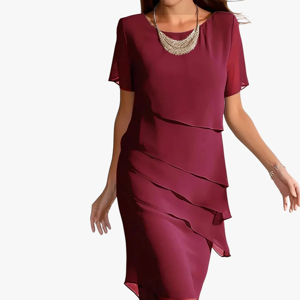 Dame Elegant Midi Kjole til Bryllup med Flæser