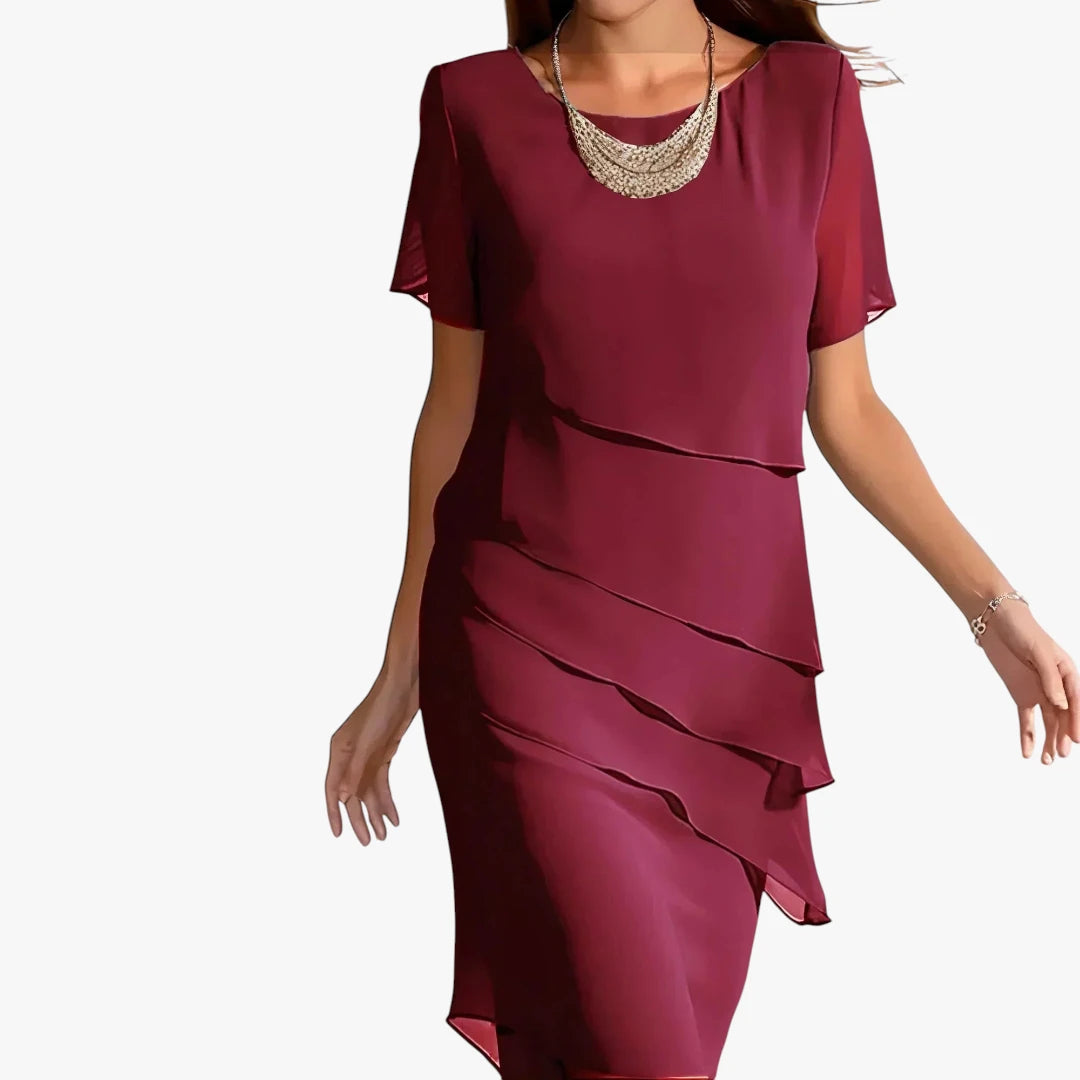 Dame Elegant Midi Kjole til Bryllup med Flæser