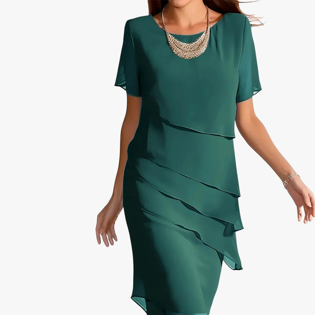 Dame Elegant Midi Kjole til Bryllup med Flæser
